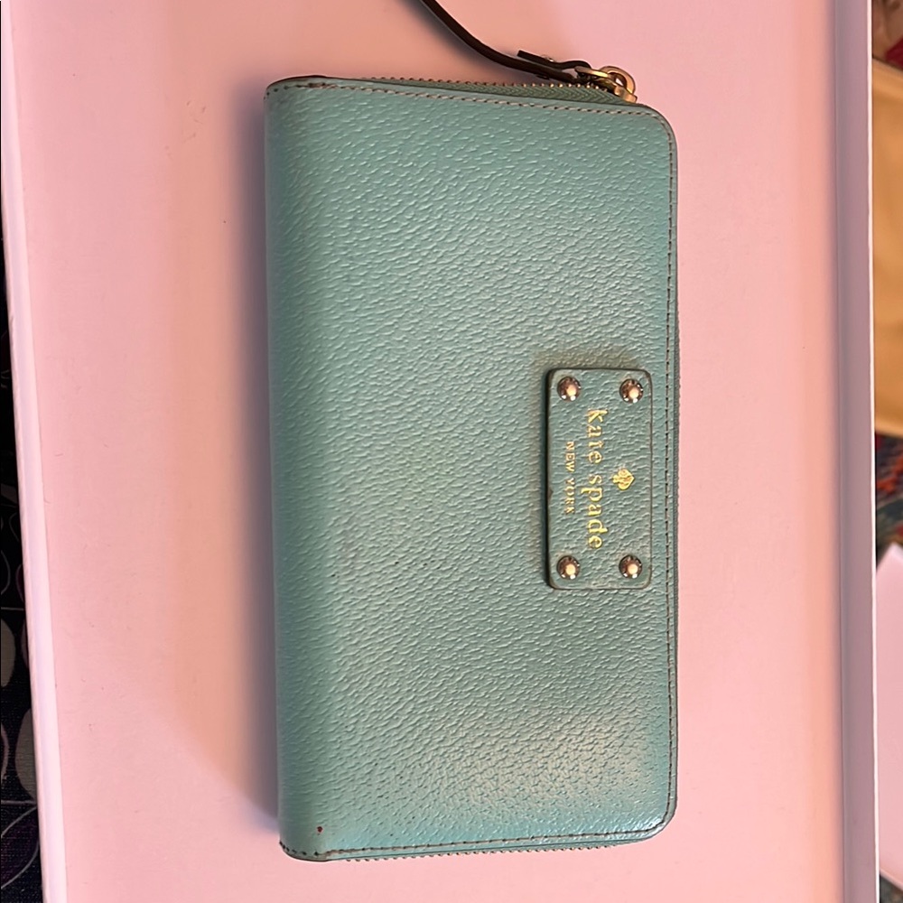 Kate Spade Mint Leather Wallet with Gold Details